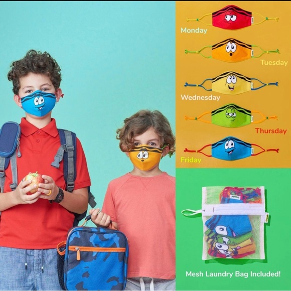 Crayola Kids Face Mask - 5 Reusable Cloth Face Masks Set 2 pack total 10 masks - Picture 2 of 3